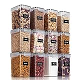 Vtopmart 1.6L Vorratsdosen Set, Müsli Schüttdose & Frischhaltedosen, BPA frei Kunststoff Vorratsdosen luftdicht,Trockenfutterbehälter, Satz mit 12, 24 Etiketten für Getreide, Mehl usw (Schwarz)