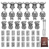 AMOZ 42-Teiliges Set Wikinger Bartperlen Nordischer Schädel Haarperlen Keltisches Haar Flechten Paracord Perlen Charms Lanyard Zubehör Haarschlauch Perlen Armband Pen-Da-Nt Halskette Diy Schmuck Dek