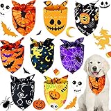 8 Stücke Halloween Hund Bandanas Dreieck Hund Schal Verstellbarer waschbarer Hund Lätzchen Kürbis Fledermaus Spinne Haustier Schal für Halloween Haustier Kostüm Versorgung