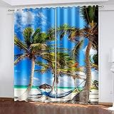 EJIJIA 2er-Set Gardinen Verdunkelungsvorhang Blickdicht Kokos Hängematte am Strand 280 x 260 cm Elegante Vorhänge mit Perforationen zur Schalldämmung und Geräuschreduzierung im S