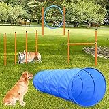 X XBEN Agility Ausrüstungs Set für Hunde, Hindernisse mit Hundetunnel,Geflochtene Stangen, Springring, Hürdenstange, Verstellbare Höhe, Konische Fässer, 3 Verschiedene Kombinationen für mehr Spaß