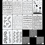 Woohome 10 Blatt und 153 Stück Buchstabe und Zahl Wiederverwendbar Malschablonen aus Kunststoff, Buchstaben Zahlen Zeichen Schablonen für Malen Zeichnen Sprühen Tagebuch Vorlag