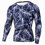 Herren-Langarm-T-Shirt, Herbst, Winter, leger, modisch, 3D-Digitaldruck, Rundhalsausschnitt, schmale Passform, Sport-Shirt, leicht, atmungsaktiv, zum Laufen, Radfahren, blau, XL