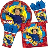 RM/Carpeta 37-teiliges Partyset * FEUERWEHRMANN SAM * mit Teller + Becher + Servietten + Deko // Kindergeburtstag Kinder Geburtstag Party Mottoparty Motto Feuerwehr F