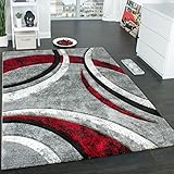 Paco Home Designer Teppich mit Konturenschnitt Muster Gestreift Grau Schwarz Rot Meliert, Grösse:120x170