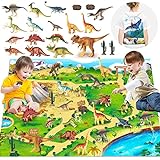 Dinosaurier-Spielzeug mit Aktivitäts-Spielmatte,realistische Dinosaurier-Figuren,um eine Dino-Welt zu schaffen,T-Rex,Triceratops Dinosaurier mit Tragetasche für 3+ Jahre alte Kinder Jungen M
