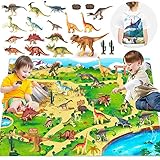 Dinosaurier-Spielzeug mit Aktivitäts-Spielmatte,realistische Dinosaurier-Figuren,um eine Dino-Welt zu schaffen,T-Rex,Triceratops Dinosaurier mit Tragetasche für 3+ Jahre alte Kinder Jungen M