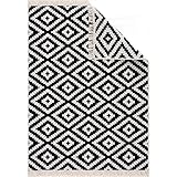 Fashion4Home Teppich Läufer - Tepiche für Wohnzimmer, Schlafzimmer, Küche, Kinderzimmer, Badezimmer - Boho Kelim Teppiche - Läufer Flur Teppich Weiß-Schwarz, Größe: 80x150