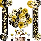 60 Geburtstag Dekoration Schwarzes Gold,Happy Birthday 60 Deko,Luftballons 60 Jahre,60 Geburtstag Banner mit Happy Birthday Tortendeko für Mann Frauen Geburtstag Dek