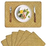 FEIANDUO Platzdeckchen aus natürlichem Seegras, 43 x 30 cm, Rattan gewebt, rechteckige Platzsets für Esstisch und Küchentischmatte (Original, 6 Stück)