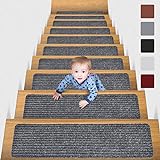MBIGM 15er Set Stufenmatten 20 cm X 76 cm Treppenteppich Selbstklebend Sicherheit Stufenteppich für Kinder, Älteste und Haustiere, G