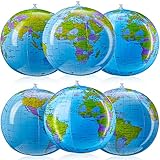 6 Stücke 16 Zoll Aufblasbarer Kugel Blow Up Weltkugel Topographische Karte Kugel Aufblasbarer Erde Wasserball Karte Globen PVC Riesen Kugel Wasserball für Kinder S