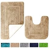 SOANNY Badematte 2er Set, weiche rutschfeste Mikrofaser mit hoher Dichte wasserabsorbierend Badezimmermatte, 53x86 cm Badezimmer Teppich & 50x50 cm Toilettenmatte, Duschvorleg