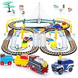 Kinderplay Elektrische Eisenbahn mit Rennbahn - Bahngleise, Autorennbahn, Batteriebetriebener Zug, 2in1 KP0635