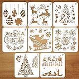 Coogam 8 Stück Wiederverwendbarer Kunststoff Weihnachts schablonen Zeichnung Malerei Set - Weihnachtsmann Weihnachtsbaum Schneeflocken Glocken Rentier Schablone für DIY Weihnachtsdek