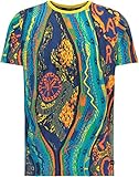 Carlo Colucci Herren Alloverprint T-Shirt, Petrol-Bunt Petrol M