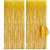 Lametta Vorhang Gold Glitzer - GREATRIL Mehrfarbig Lametta Vorhänge Bunt Folien Fransen Hintergrund Dekoration für Partydekor Geburtstags Weihnachten deko - 1m x 2.5m - 2 Stück