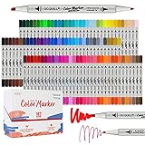 102 Farben Dual Tip Malstifte Kunst Marker mit Malbuch Set, feine und breite Spitze für Künstler Erwachsene Kinder Malerei Drwaing - MU-102