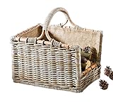 Kobolo Kaminholzkorb Holztrage Rattan grau mit abnehmbarem J