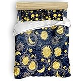 Bettwäsche-Sets, Sonne Mond Sterne Bettwäsche 155x220 2teilig, 100% Mikrofaser Bettbezug Set mit Reißverschluss und 1 Kopfkissenbezug 80x80