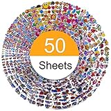 Aufkleber für Kinder 1200+, 50 Verschiedene Blätter, 3D Puffy Aufkleber, Babies Stickeralbum im Kinderzimmer & van der Wand Geburtstagsgeschenk, Inklusive Tiere Autos Fische Herzen Anzahl Smiley