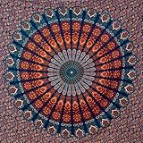 momomus Mandala Wandteppich - Großes Mandala Strandtuch - Pareo Tuch groß - 100% Baumwolle, Indian, Hippie, Boho, Bohemian (Blau-Rot, 210x230 cm)