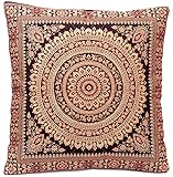 Kashmir Handicrafts Schwarz Indische Seide Deko Kissenbezüge 40 cm x 40 cm, Extravaganten Design für Sofa & Bett Dekokissen, Kissenhülle aus Indien. ***Angebot nur für Kurze Zeit gültig***