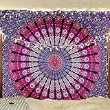 Indischer Hippie Bohemian Psychedelic Peacock Mandala Wandbehang Bettwäsche Tapisserie (Purple Pink, Queen (84x90Inches)(215x230Cms))