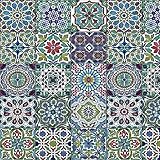 [19,70€/m²] Klebefolie in bunter Fliesen-Optik - Mosaik orientalisch [150 x 67,5cm] inkl. Rakel & E-Book I Selbstklebende Folie für Möbel Küche & Deko I Möbelfolie Mosaik-Optik mit Aztek O